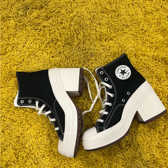 Converse High-Top Black and White Chunky Heel Sneakers - Picture 3 of 4